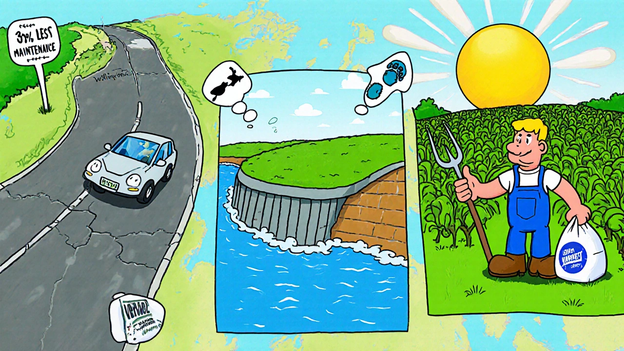 Cartoon map showing successful soil stabilization projects in New Zealand, the Netherlands, and the USA.