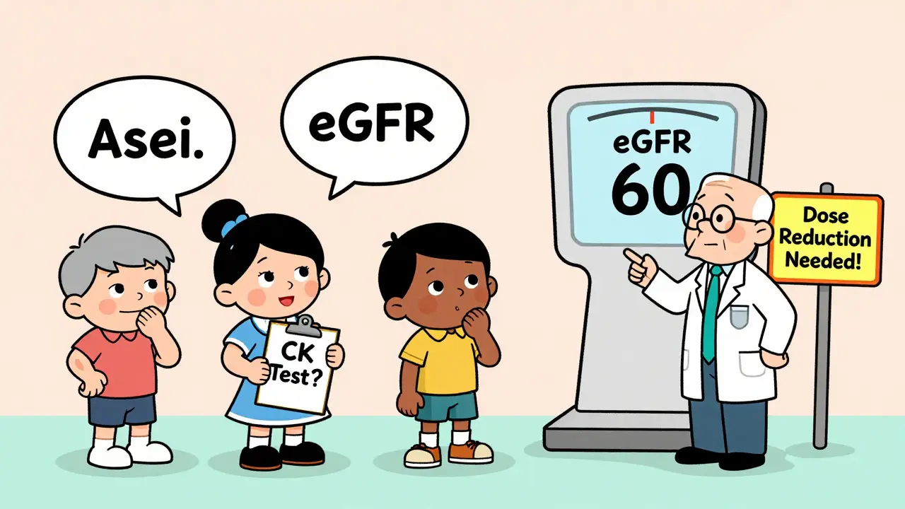 Animated patients and doctor discussing lab results with medical icons in Hanna-Barbera style.