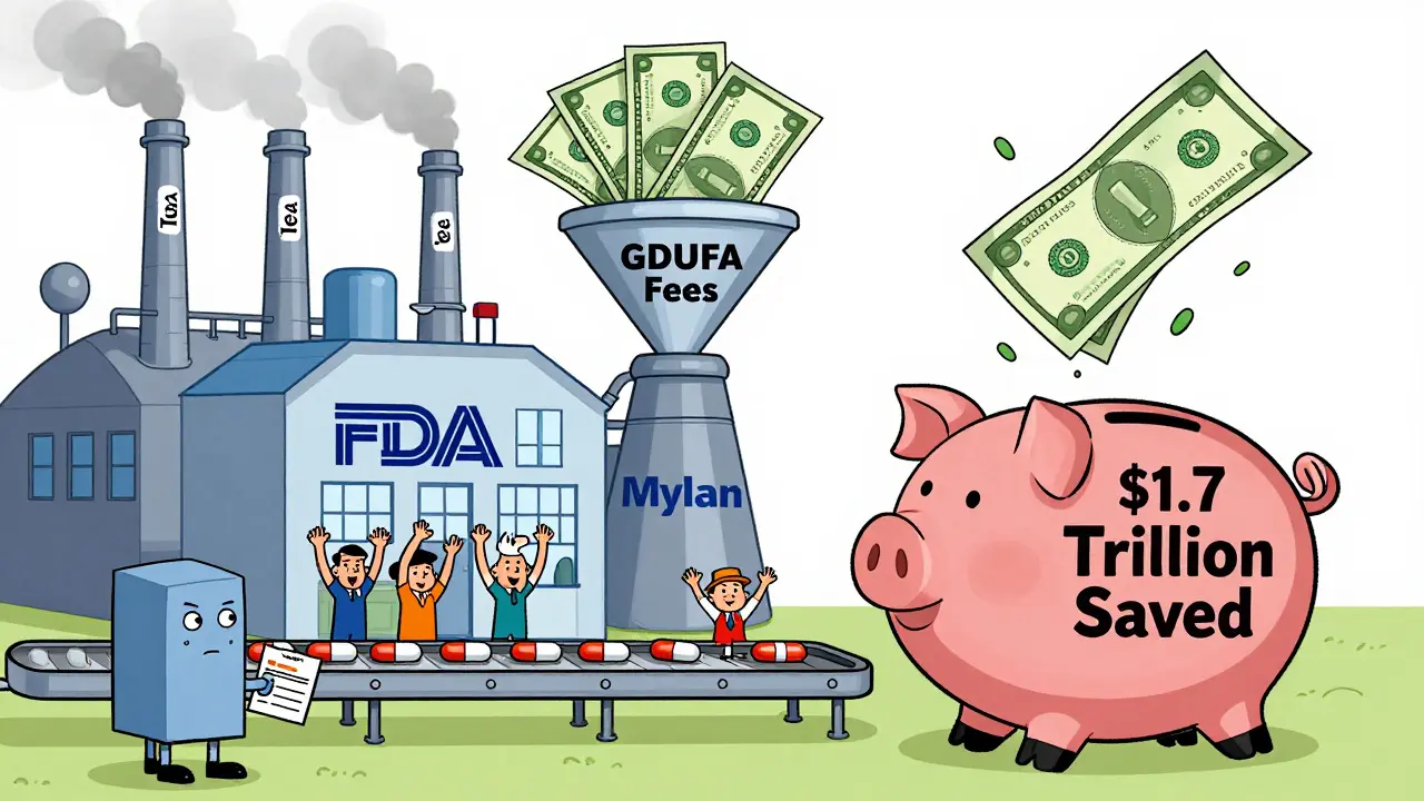 Big generic drug companies pay fees into a funnel that saves consumers billions, while a small startup watches nervously.