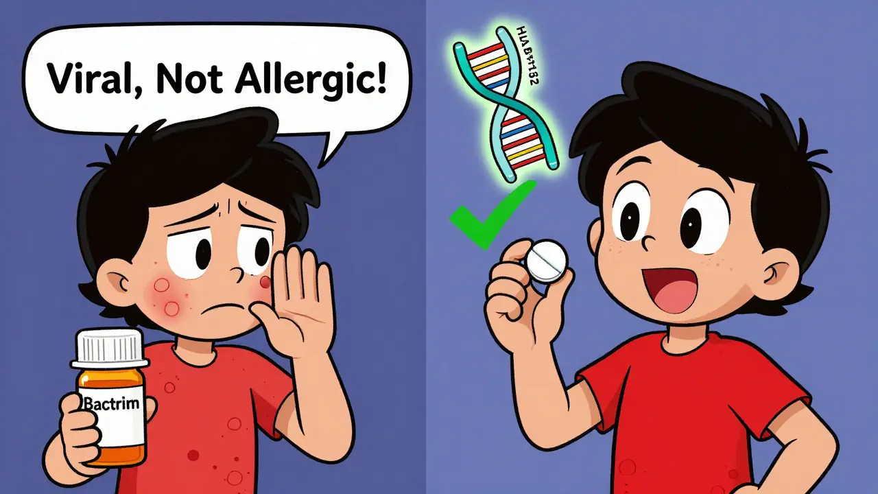 Split cartoon scene showing incorrect avoidance of sulfa drugs versus safe use of other sulfa medications.