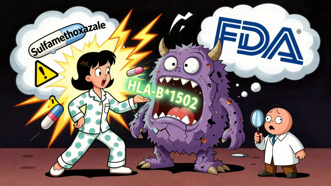 A woman transforming dramatically after taking a pill, with peeling skin and genetic code floating in the air.