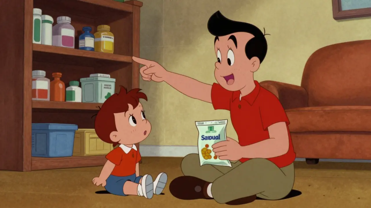 Parent explaining safety rules to child