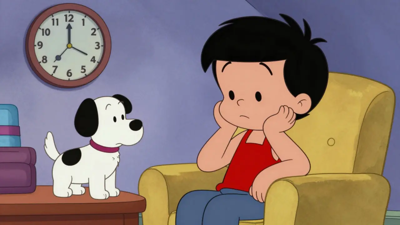 Cartoon depiction of visual hallucinations and fluctuations in Lewy body dementia.