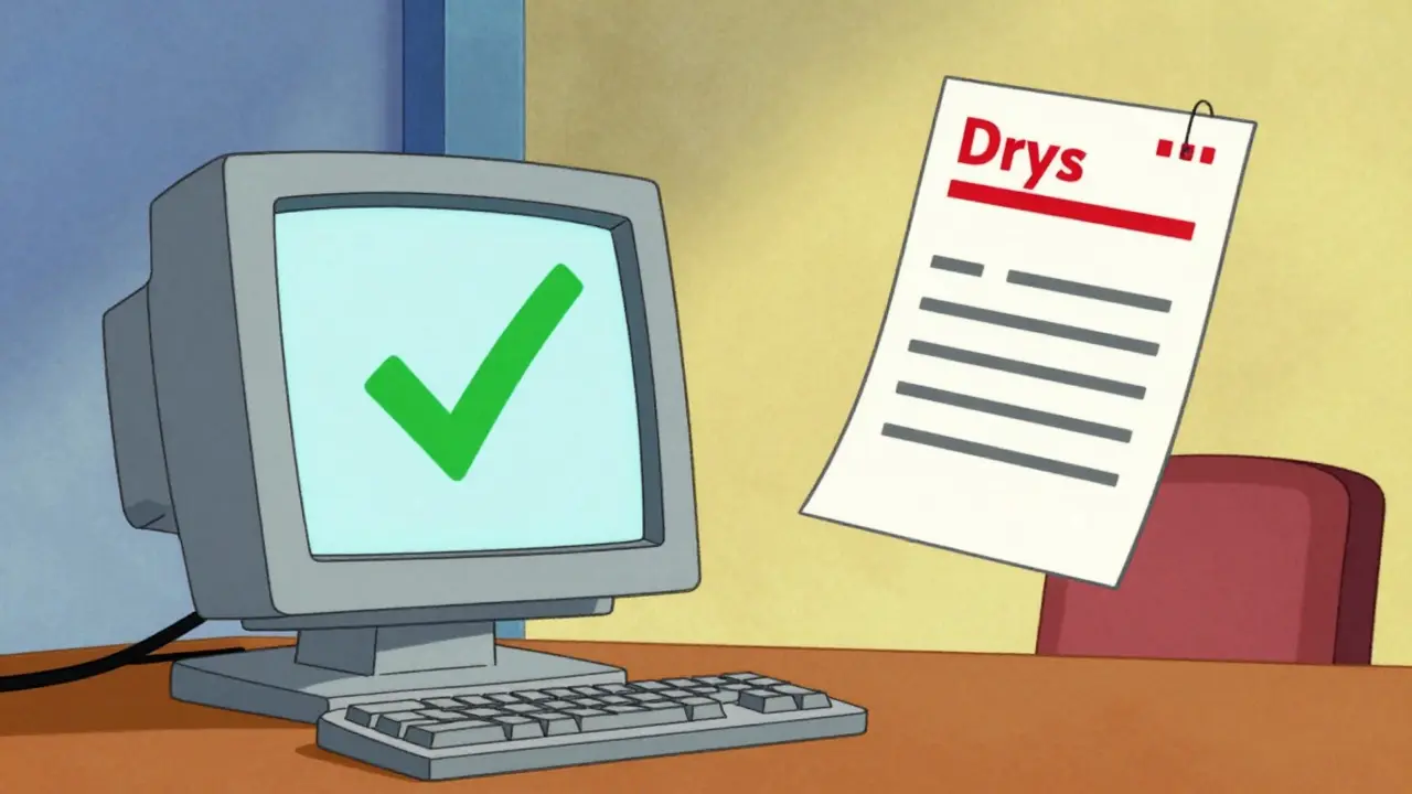 Friendly computer monitor with checkmark and floating prescription