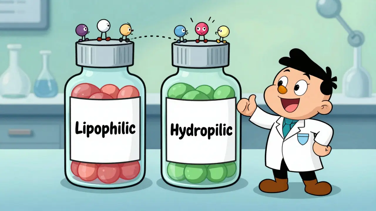 Illustration comparing lipophilic and hydrophilic statins crossing brain barrier