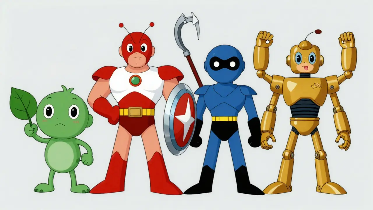 Four cartoon characters representing different reversal agents