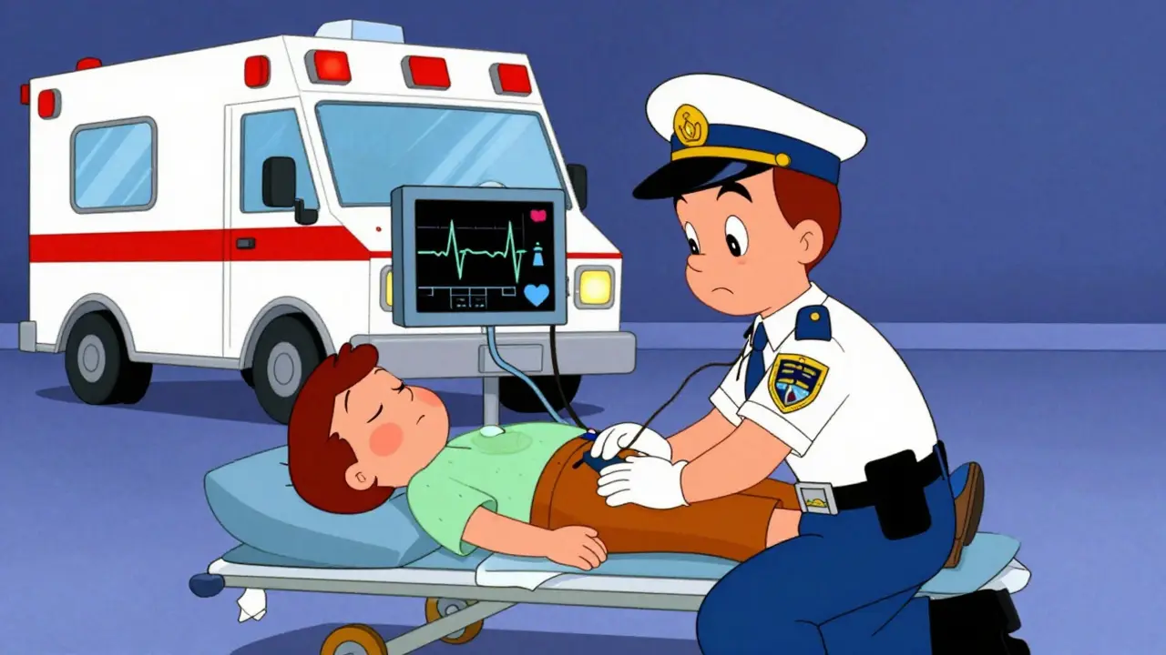 Paramedic attending to a patient with heart issues