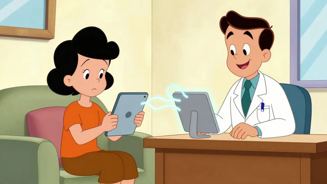 Cartoon patient having a video call with a doctor for prescription