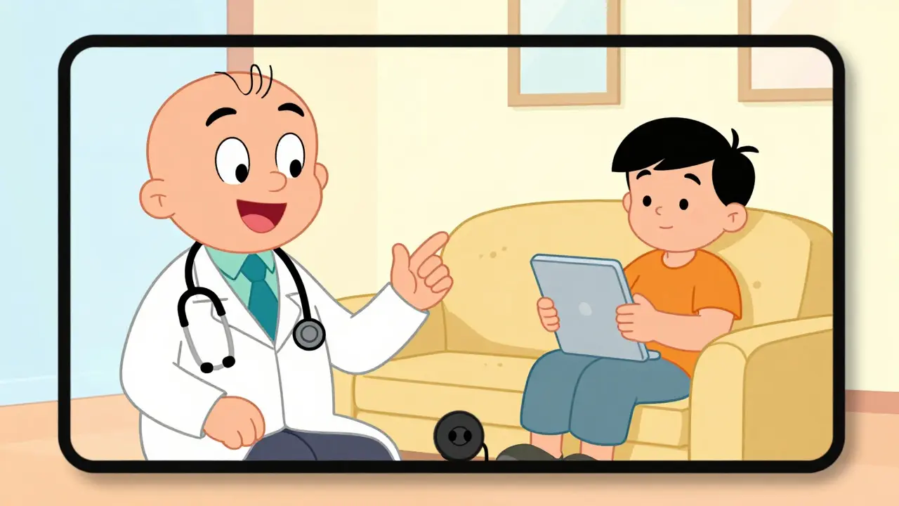 Doctor and patient on video call via tablet