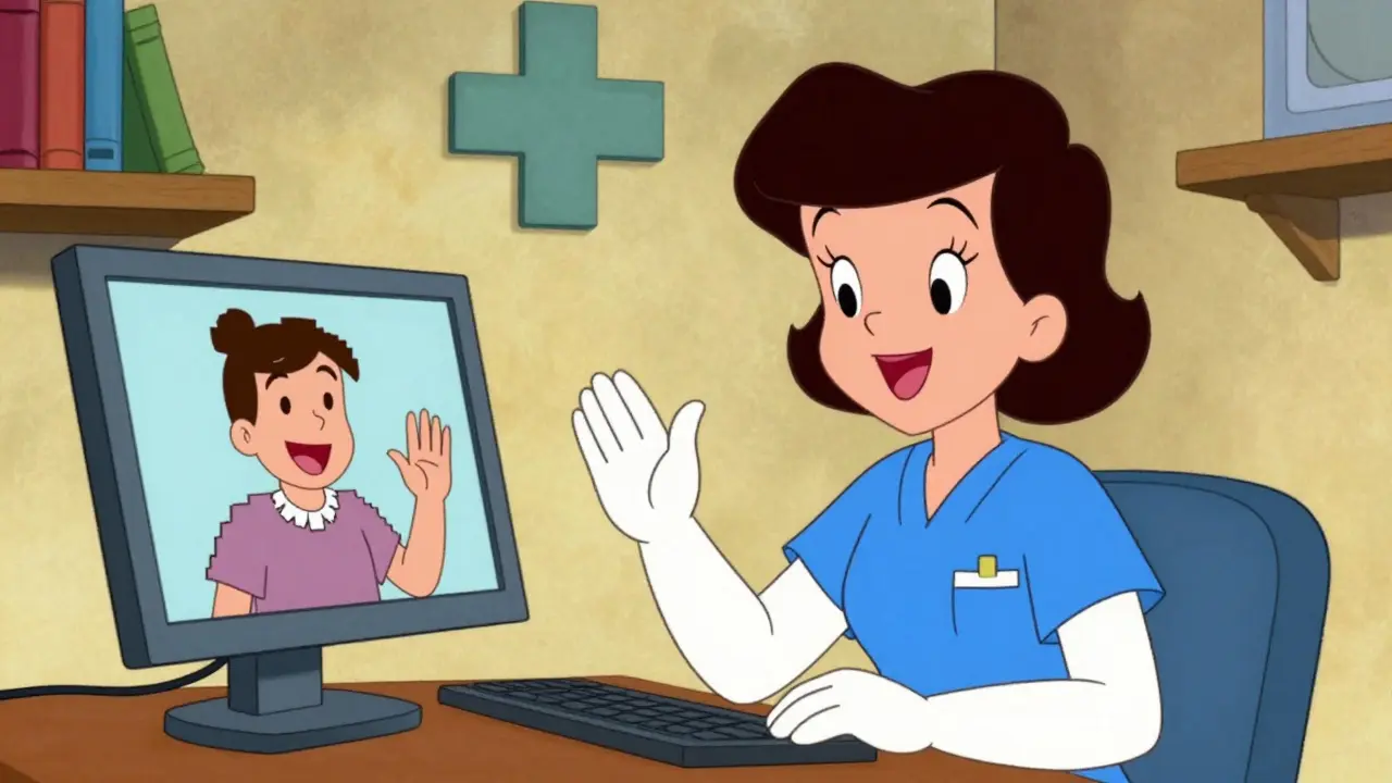 Doctor smiling during online video consultation