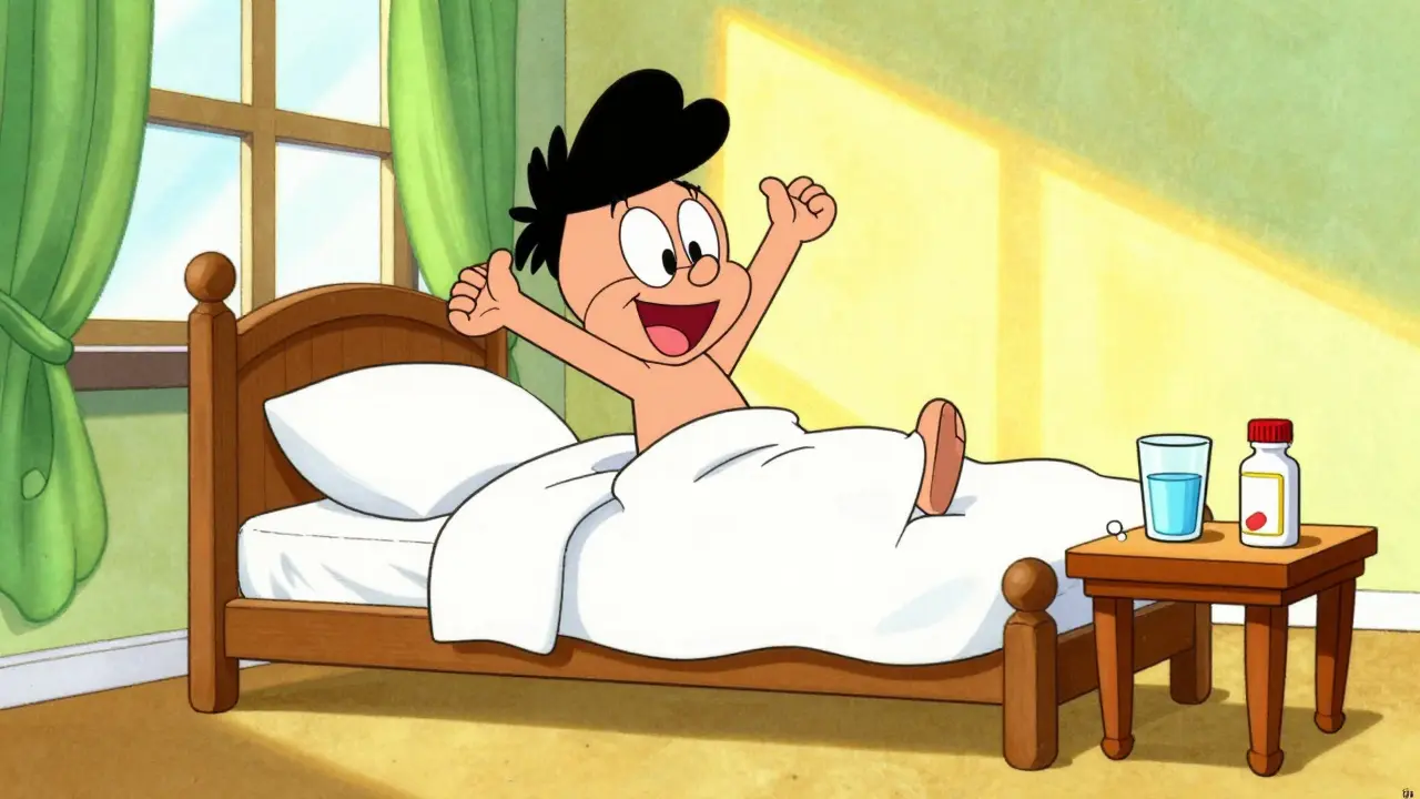 Happy person waking up refreshed in sun