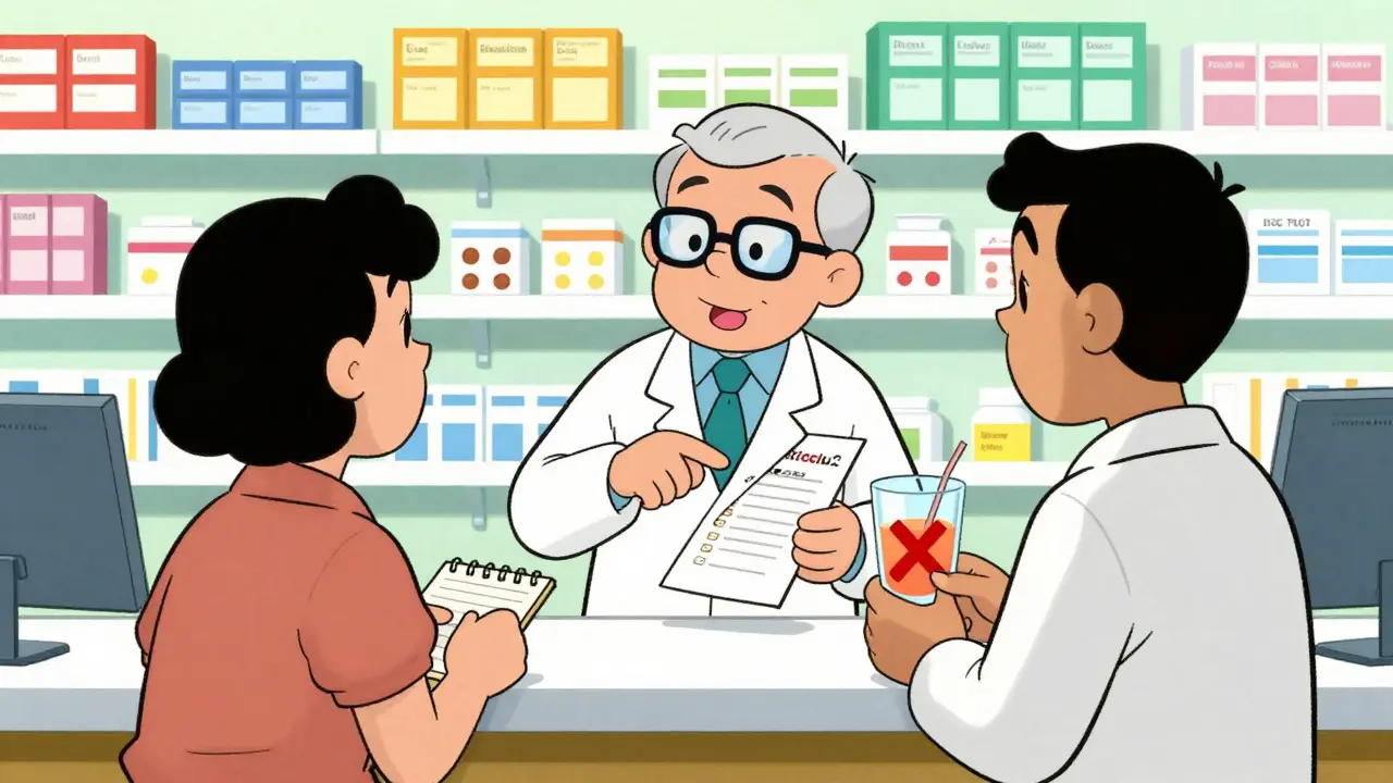 Pharmacist warning patient about grapefruit and meds