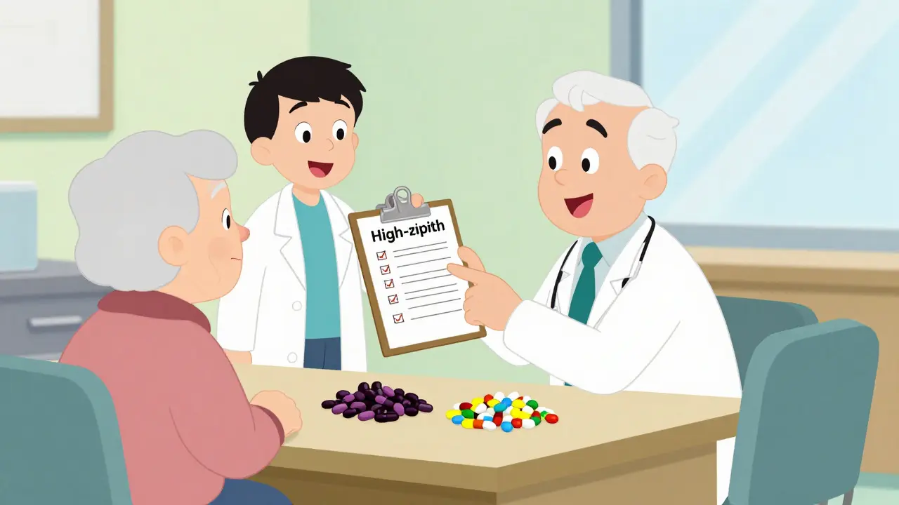 Doctor reviewing medication list with elderly patient