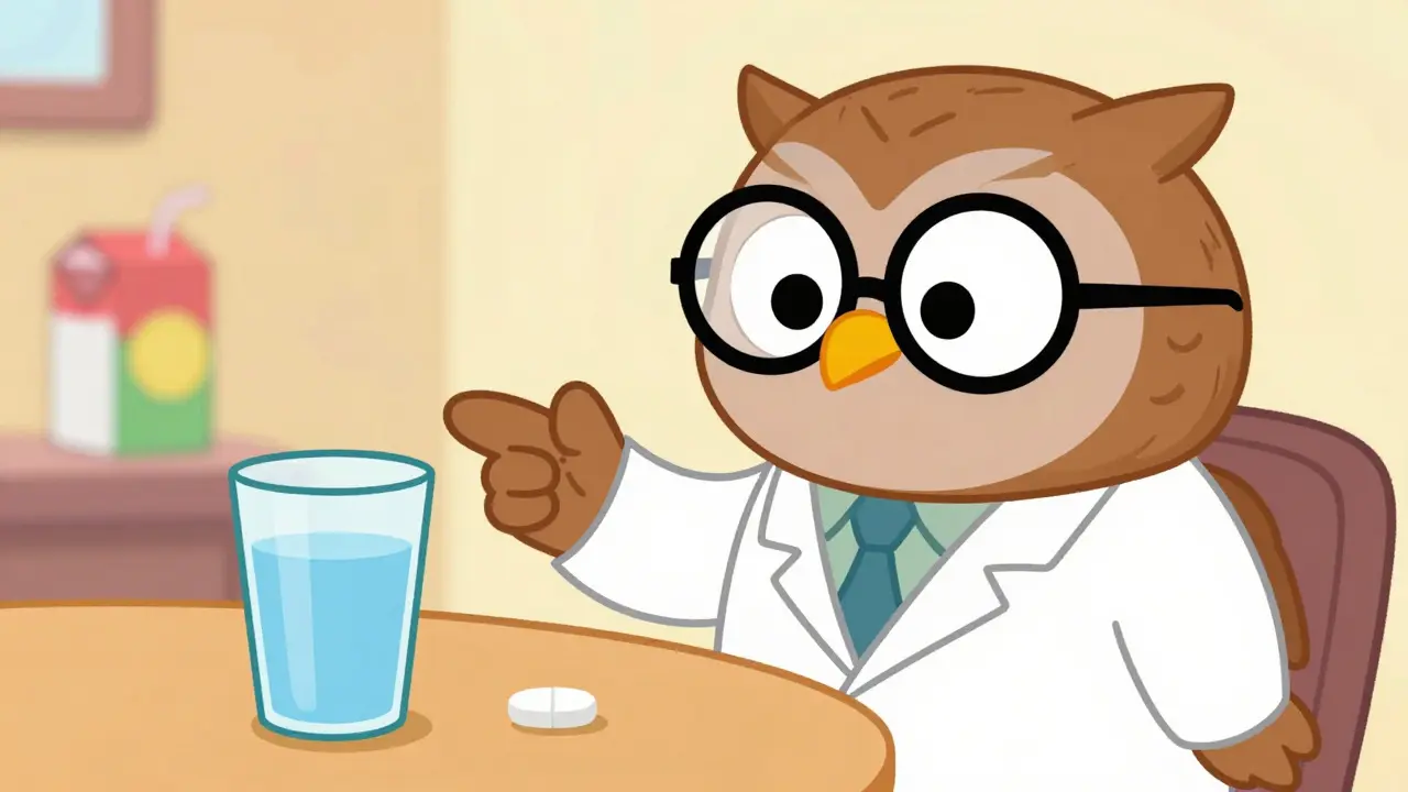 Owl character explaining how to take allergy medication